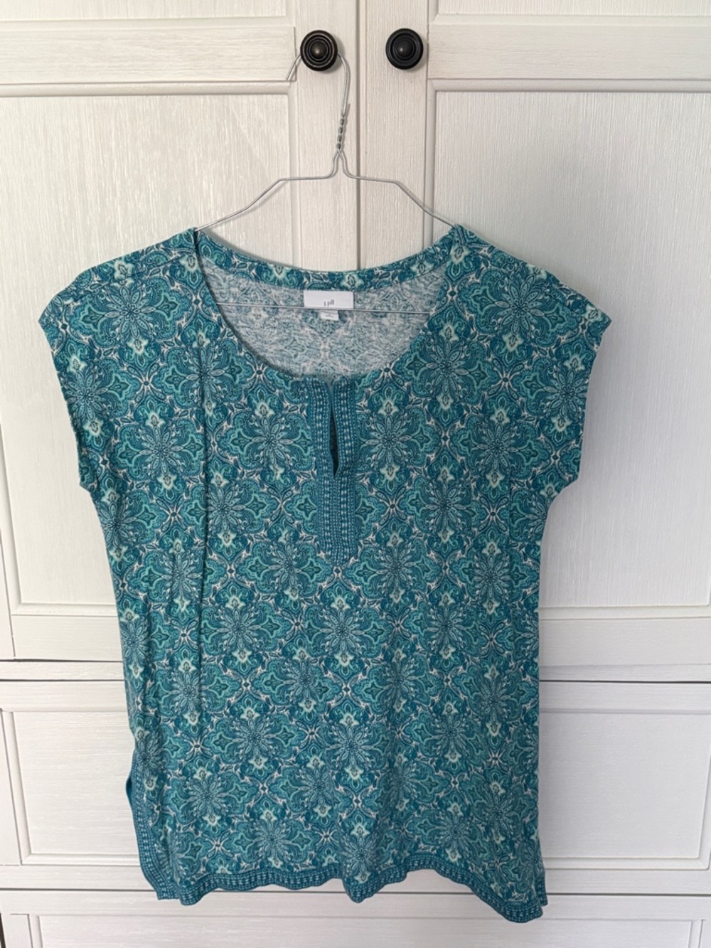 Women’s Teal Patterned Short-Sleeve Top